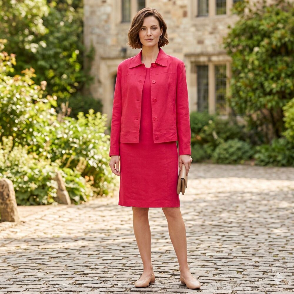 J.G. Hook Linen Blend Jacket Pink Coral Size 12 Colorful Button Front